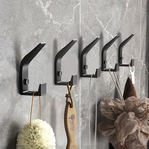 Arimaka Ganci Appendiabiti 5 Pezzi Ganci da Parete Gancio Muro Singolo Stile Vintage Attaccapanni da Muro,Singolo Ganci per Cappotto con Viti (Nero)