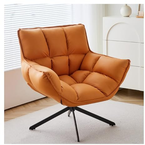XUEMML Sessel Wohnzimmer Bequem，Sessel Wohnzimmer Modern Mit Metallbein, Ohne Räder, PU-Leder-Sessel Drehbar, Mit Kissen, Wohnzimmer-Sofa(Orange)