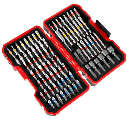 Foppla Juego de 83 puntas de destornillador coloridas de seguridad, juego de destornilladores eléctricos con funda, juego de brocas largas magnéticas de acero portátil para uso profesional doméstico