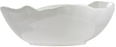 Olly & Rose Large Stoneware Bowl - Gloss White with Beige Edging, 32cm Diameter Ceramic Salad, Fruit, Pasta and Display Bowl