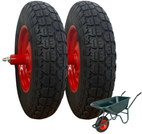 2 Räder kompatibel mit Vespa Reifen Complete 3.50-8 (4pr) + Ersatzlager Schubkarre Achse lang 155 mm Reifen mit Dübeln