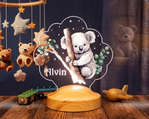Geschenkelampe LED-Nachtlicht – Individuelle Acryl-Lampe für Babys und Kinder –zur Geburt oder Weihnachten (Koala)