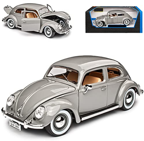 alles-meine.de GmbH Volkwagen Käfer Coupe Grau mit Weissbandreifen 1955 1/18 Burago Modell Auto mit individiuellem Wunschkennzeichen