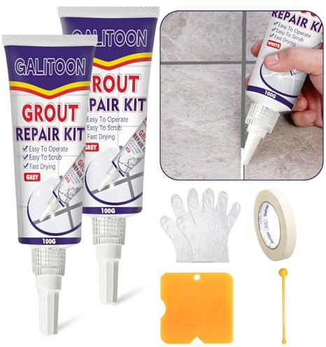 Tile Grout Repair Kit, Fast Drying Tiles Sealer Bathroom Shower Kitchen Floor, Restore and Renew Joints Line, Gaps, Replace Grouts Pen (Grey, 2)