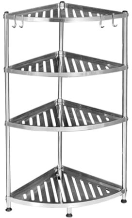 NESPIQ Eckregal Pflanzenregal Eckregal Mit 4 Etagen, Edelstahl-Eckregal, Eckständer Für Kleine Räume, Wohnzimmer, Badezimmer, Küche Standregal Für Schlafzimmer Büro