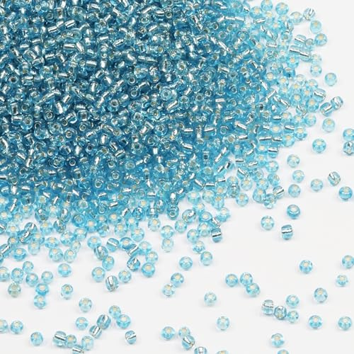 Tibaoffy Transparent Light Blue with Silver Lined Beads Size 8/0 Crafts Glass Seed Beads 3mm for Jewelry Making (Total About 100g About 3600pcs)