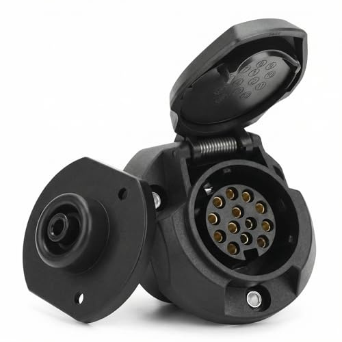 QWORK® Zócalo de Remolque 13 Pines con Junta de Goma, Enchufe Hembra 12V para Conexión de Remolque, Camión, Autocaravana, Coche, Barco y Caravana