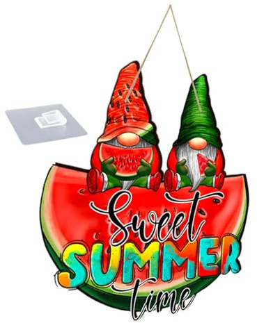 Cartel de Sandía de Verano de Madera Colgante para Fiesta | Decoración para Exterior, Placa Diseño de Enano y Fruta, Tablero Festivo para Temporada Estival