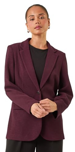Roman Petite Textured Buttoned Blazer for Women UK - Ladies Everyday Autumn Winter Revered Collar Comfy Soft Evening Vacation Work Party Night Out - Petite Plum - Size 10