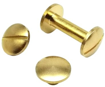 10 Stück Massiv Messing Kupfer Flachrundkopf Stud Chicago Schraube Niet Post Nagel for Leder Handwerk Brieftasche Tasche Gürtel Strap Reparatur DIY(Cambered head,12mm)