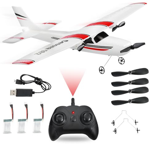 MATHSLICE RC Airplane,RC Plane, 2.4GHz 2 Channels RTF RC Aircraft with 3-Axis Gyro for Beginner Easy to Speedy Fly Glider Toys with 2 Extra Batteries [ 3 Batteries ] - white