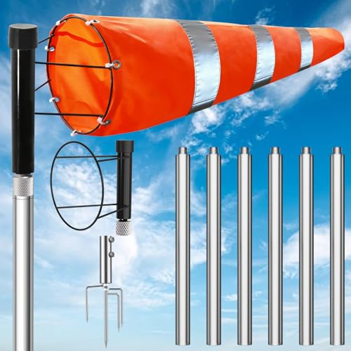 Airport Windsock Pole Kit, 8 in x 36 in Aviation Grade Wind Sock Pole Kit | with Swivel Includes No-Dig Ground Anchor Metal Pole, Assembly Height 9 Ft, for Aviation/Industrial/Agricultural