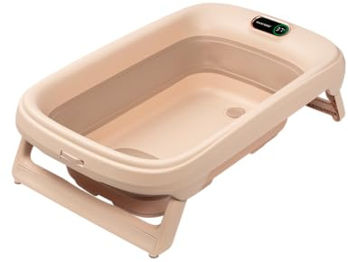 Maxi-Cosi Indigo Faltbare Badewanne Baby, 0-4 Jahre, Geräumige Mobile Badewanne Kleinkind, Integriertes HighSense Thermometer, Rutschfest, Klappbarer Hängehaken, Flach Faltbar, Muted Terra