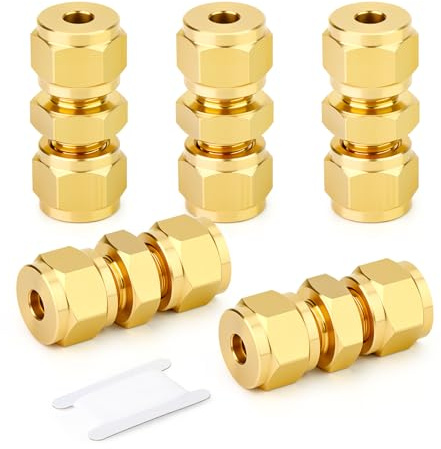 TAISHER 5PCS Conector de tubería de compresión de latón, 4MM Tube OD x 4MM Tube OD Adaptador recto
