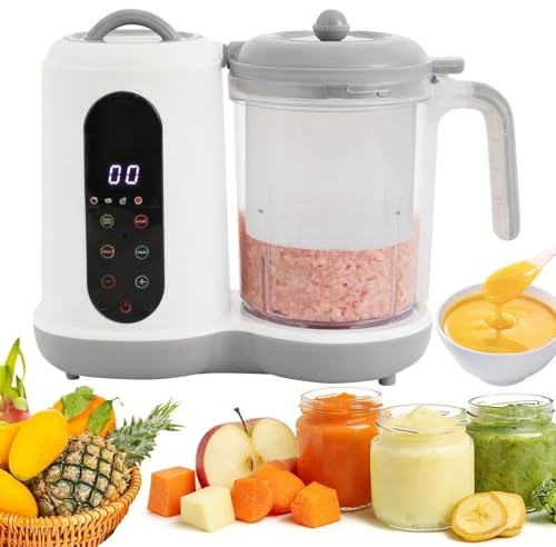 MIIWWOWO Babynahrungszubereiter 450W Baby Food Maker Dampfgarer Mixen 400ml, Babynahrungsprozessor mit Touchscreen für Dampfgaren, Mixen und Erhitzen, mit Selbstreinigungsmodus & Trockenbrennschutz