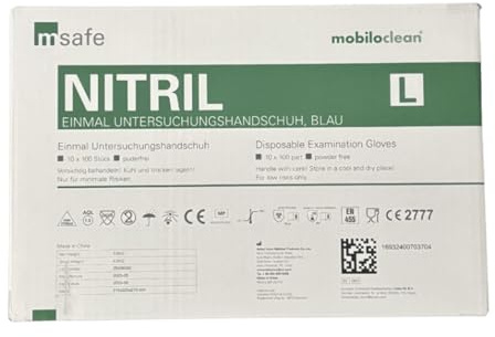 Cleanclub Nitril Einmalhandschuhe Extra Stark – Puderfrei, Blau, Größe L – 10 Boxen à 100 Stück (1000 Handschuhe)