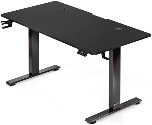 Casaria® Höhenverstellbarer Gaming Schreibtisch elektrisch 160 x 70 cm mit Wireless Charger & USB-C/A Anschluss LCD-Display Memory-Funktion 80 kg belastbar ergonomisch Gamer Carbon Optik