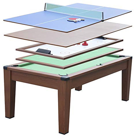 Multi-Spieletisch, 5-in-1, 195 x 109 x 79 cm – Tischtennisplatte, Billard, Airhockey, Poker – Esstisch