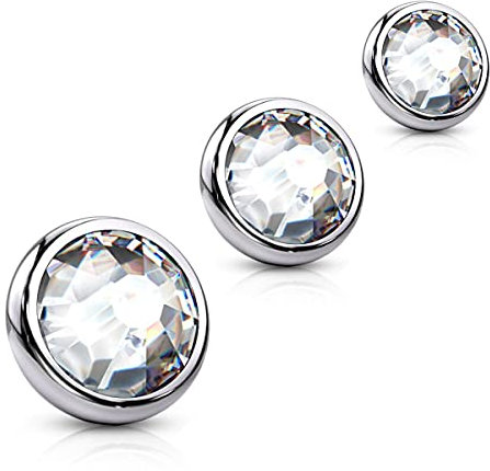 NewkeepsR Stahl 3 Stücke - Runde Flache, Klare Edelstein Mikrodermal Piercing Ankeroberteile, Ersatzkopf aus für Implantate Ø3mm/Ø4mm/Ø5mm