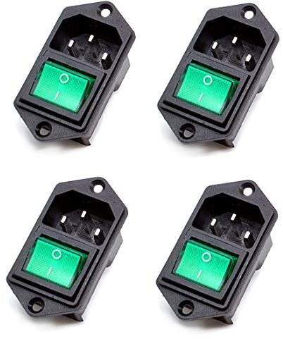 Oiyagai 4pcs Prises IEC320 C14 avec Interrupteur à Bascule – Connecteurs Mâles 250V 10A, Montage sur Panneau pour Amplificateur, Alimentation et Projets Électroniques DIY (Vert)