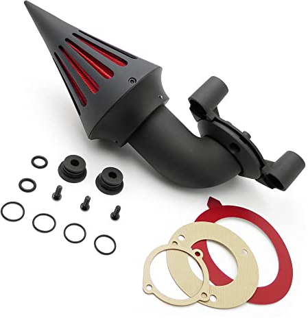 Filtro aria di ricambio Cone Spike con filtro rosso compatibile con modelli Compatibili con Harley Davidson Sportster XL 1991-2006 nero opaco