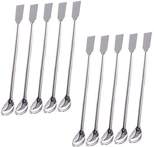 TIHOOD 10PCS 2 in 1 cucchiaio da laboratorio in acciaio inox spatola/laboratorio campionamento cucchiaio spatola di miscelazione