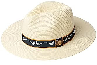 Rydale Mens Panama Hat Printed Band Summer Fedora Hats Straw Trilby Headwear (as8, Alpha, x_s, Navy Pheasant)