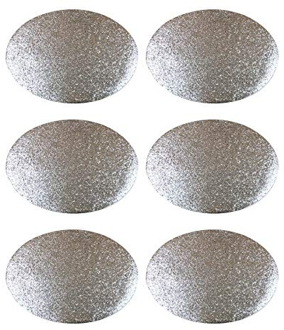 YöL 6 Placemats Set Christmas Silver Glitter Oval Festive Xmas Table Home Decor Party Tableware Christmas Decorations