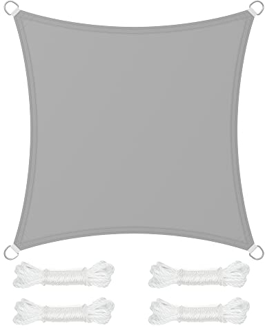 SONGMICS Vela Parasole 3 x 3 m, Impermeabile con Colonna d'Acqua 665 mm, Tenda da Sole Poliestere Antistrappo, Anti UV 93%, Terrazza Giardino Balcone, Quadrata, Corde 2 m, Grigio Chiaro GSH33QY