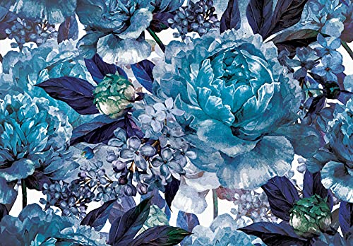 Forwall Fototapete Blumen Aquarell blau Pfingstrosen Rosen Modern Wohnzimmer Schlafzimmer Vlies Tapete Wandtapete UV-Beständig Hohe Auflösung Montagefertig (13531, V8 (368x254 cm) 4 Bahnen)