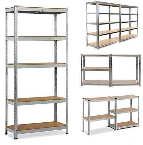 Schwerlastregal 180x90x40cm (HxBxT) Regal Metall 5 Etagen Kellerregal, Lagerregal, Werkstattregal oder Garagenregal - 5 MDF-Platten, Tragkraft bis zu 875kg - Verzinkt