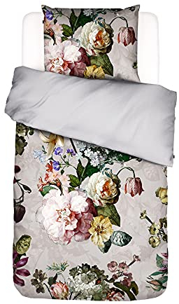 ESSENZA Bettwäsche Fleur Grau Blumen Blüten Rosen Pflanzen Zweige Geblümt Baumwollsatin, Größe:155 cm x 220 cm