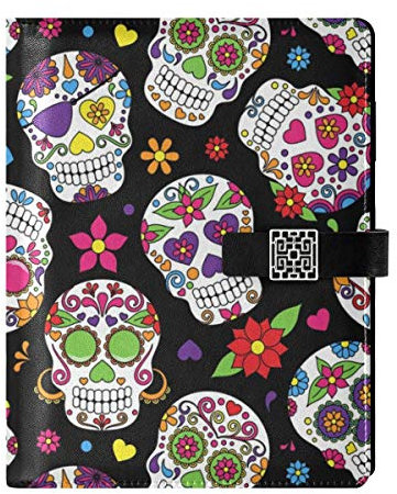A5 Notizbuch Binder Journal – Tag der Toten Sugar Skull Travel Dairy lose Blätter mit 6 Ringen, nachfüllbarer Notizblock für Tagebuch, Zeitplan, Zeichnen, Geschäftsreisende