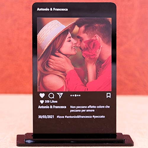 instantstore Placa de estilo social Instagram personalizada con foto con texto y texto en inglés sobre placa de plexy negro
