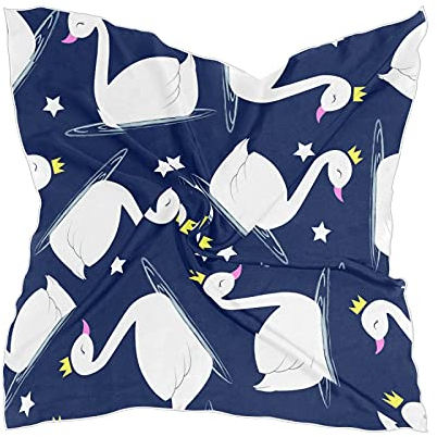 linomo Damen Chiffon Seide Schal Süß Schwan Muster Quadrat Schal Wickel Seidenschal
