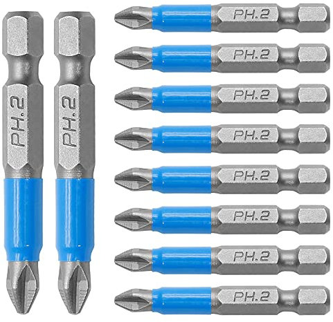 Cjueiom 10Pcs Magnetic PH2 Screwdriver Bits Set, Anti Slip Phillips Screwdriver Bits, Cross Head Electric Screwdriver Bits with 1/4 Hex Shank (PH2 x 50MM)