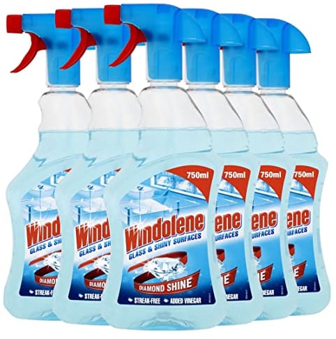 Windolene Glass & Shiny Surfaces Diamond Shine, Pack 6 x 750ml, Streak-Free Cleaning for Windows, Window cleaner & Glass cleaner