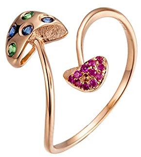 Anello Fedina Donna Oro Rosa 18K, Simpatico Anello Di Funghi Anello Donna Regolabile Rotonda Colorato Tormalina 0.11ct Taglia 20