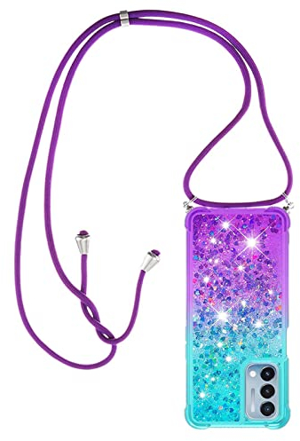 Paekear Handykette für Samsung Galaxy S8 Hülle, Smartphone Necklace Glitzer Transparent Silikonhülle mit Band - Handyhülle Cover Case mit Stylische Kette zum umhängen, Blau & Lila