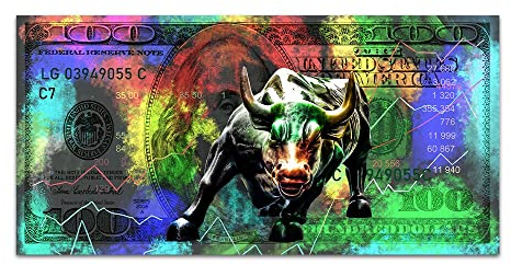 ZONJEE Graffiti One Hundred Dollar Leinwand Gemälde Wall Street Bull Money Motivation Poster Moderne Bilder for Wohnzimmer Home Decor (Color : A, Size : 60x120CM Unframed)