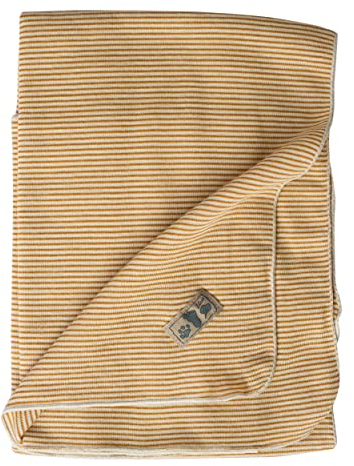 Lilano, Leichte Merino/Seide Ringel Babydecke, 70% Wolle (KBA), 30% Seide, 210Gr./m² (Curry Geringelt)
