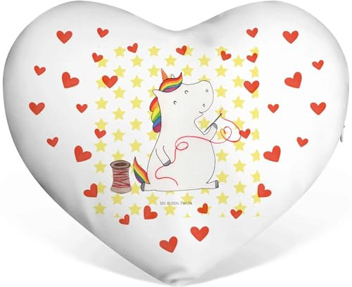 Mr. & Mrs. Panda Kuschelkissen Einhorn Näherin - Geschenk, Dekokissen Herz, Stricken, Sofakissen, dekoartikel, Schmusekissen, Basteln, Nähen, Deko, Häkeln, Einhörner
