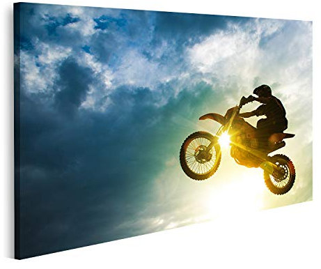 islandburner Bild auf Leinwand Motocross Fahrrad Sprung Wandbild Leinwandbild Bilder für Wohnzimmer GAUY-1K