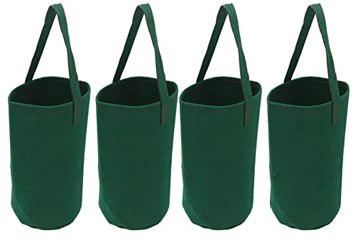 KENANLAN Tomaten Pflanzsack aus Filz, Erdbeere Pflanzsack,4 Stück Hängend Erdbeeren Pflanztaschen, Umgedrehter Pflanzgefäß, Gemüse/Blumen/Pflanzen (Grün)