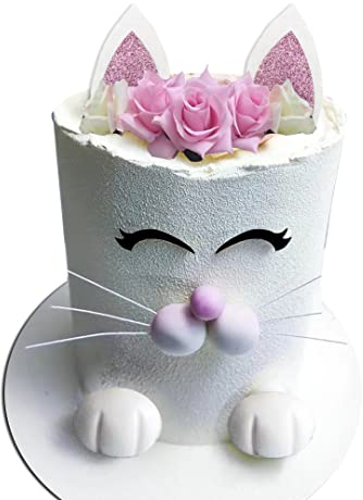 Cat Cake Topper with Ear Foot Flowers Eye Nose Whiskers for Kitty Cat Baby Shower