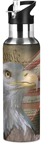 Amerikanische Falken-Flagge, auslaufsichere Isolierflaschen mit Griff, 900 ml, Vakuumflasche mit Strohhalmdeckel, Thermoflasche für heiße und kalte Getränke, BPA-frei