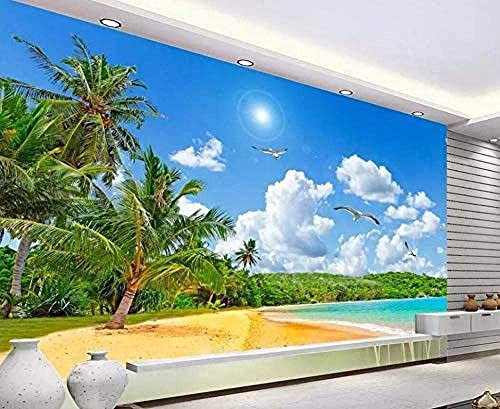 Style Européen 3D Paysage De Cocotier Plage Ciel Bleu Photo Peintures Murales Papier Peint Salon Hôtel Luxe Fond Peinture Murale Décor Peler Et Coller Affiches Murales Auto-Adhésif A 140(L) x70(H) cm