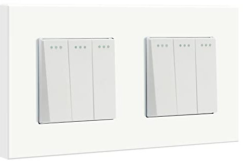 BSEED Double Interrupteur Mural 3 Gang 1 Voie,Interrupteur Encastrable Moderne Blanc,10A Interrupteur à Bascule avec Panneau en Plastique,Interrupteur d'Éclairage pour la Salle de Bains-157mm