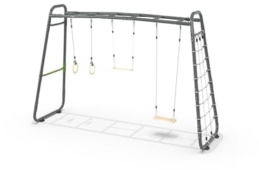EXIT Toys GetSet Monkeybar MB310 - Inklusive Zubehör: Schaukel, Kletternetz, Turnringe - Spielgerüst und Fitnessgerüst für den Garten - Großes Format - Für Kinder und Erwachsene - 379x115x248cm