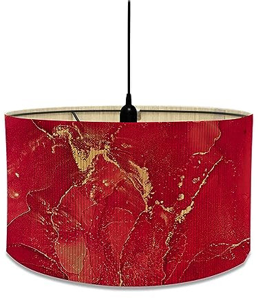 Morbuy Abat-Jour en Bambou - Style Vintage Imprimé Marbre, Diamètre 30cm - Pour Lampe de Table, de Chevet ou Sur Pied (Rouge)